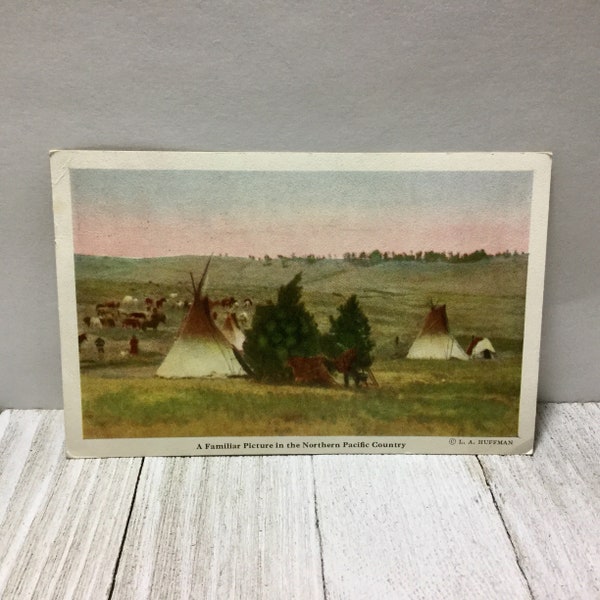 Northern Pacific Railway Native American Camp, Vintage Souvenir Post Card