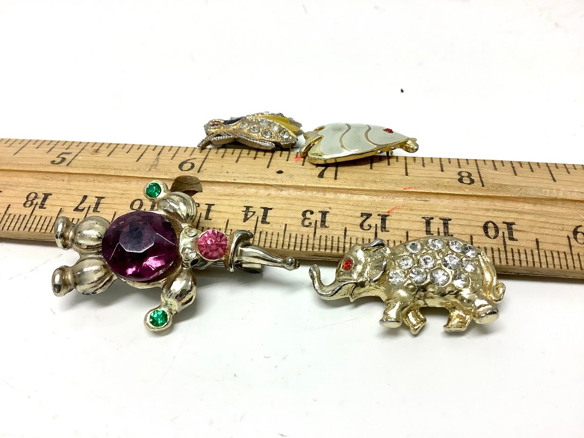 Lot of 4 Vintage Scatter Pins Rhinestone Elephant Scarab Fish Etsy