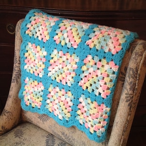 Granny Square Afghan Throw Colorful Baby Crochet Blanket Vintage Maine Handmade