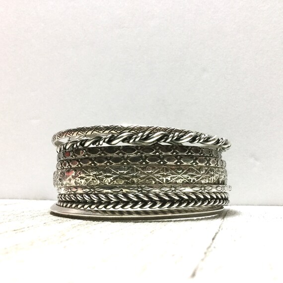 Sterling Silver Bangle Bracelet Boho Tribal Ethni… - image 5