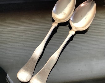 Set of 2 Antique Fiddle Silverplated Serving Spoons Rogers & Smith Co XII Monogram V