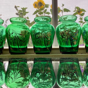 Green and Gold Glass Vase Small Vintage Anchor Hocking for your Window image 1