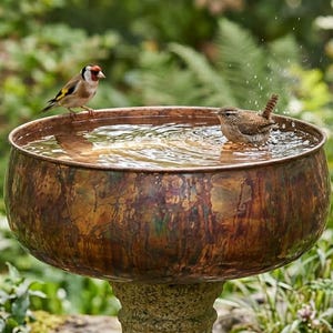 Handcrafted Solid Brass Bird Bath - Hammered Brass Pedestal Water Bowl for Garden
