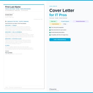 IT Cover Letter Template ATS Cybersecurity DevOps Sysadmin Word Instant Download