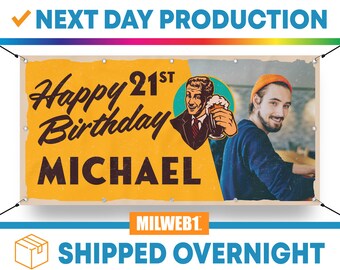 Beer / Drinking Theme Custom Happy 21st Birthday Banner Personalized / Birthday Banner With Picture / Personalized Birthday Banner Backdrop