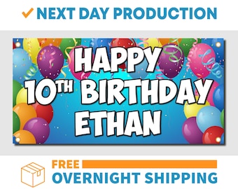 Birthday Personalized / Custom Name & Age - Vinyl Banner - Sign - Free Overnight Shipping
