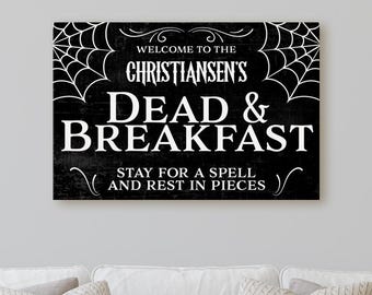 Dead & Breakfast Halloween Decor Personalized Vintage Modern Farmhouse Housewarming Vintage Rustic Custom | Wall Decor Canvas Print