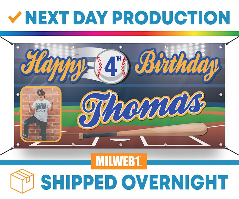 Baseball Sports Kids Theme Custom Happy Birthday Banner Personalized Birthday Banner With Picture Personalized Birthday