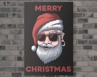 Emo Santa Clause Sunglasses Funny Christmas Rustic Farmhouse Holiday Decorations | Canvas Print, Poster