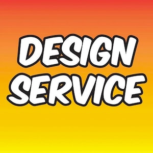 Könnte beinhalten: Fettgedruckter weißer Text "DESIGN SERVICE" auf einem orange-gelben Farbverlauf. Der Text hat eine schwarze Umrandung, die einen auffälligen Kontrast erzeugt. Das Bild ist ein Grafikdesign.