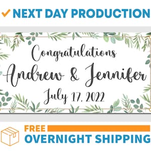 Wedding Congratulations Floral Elegant Personalized Anniversary Married Engaged - Vinyl Banner - Sign - Free Overnight Shipping