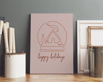 Merry Christmas | Christmas Decoration | Snowglobe | Boho | Wall Art | Mantel | Single Line | Farmhouse Christmas Wall Decor Canvas Print