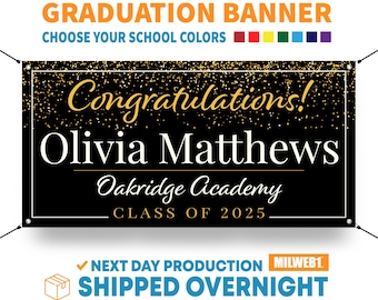 Graduation Banner Sign, Personalized Congratulations, School Colors, Custom Graduation Party Decorations, Class of 2025 Sign