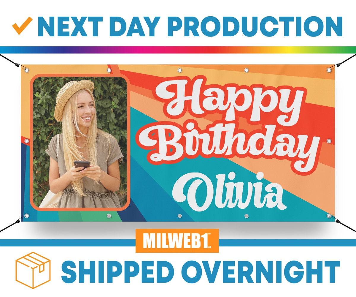 Retro 60s 70s Hippy Theme Custom Happy Birthday Banner Personalized / Birthday Banner With Picture / Personalized Birthday Banner Backdrop