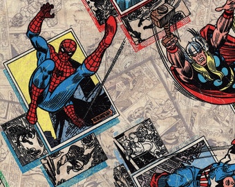 Fat Quarter Marvel Comic Superheros Retro Badge Sewing Cotton Quilting Fabric