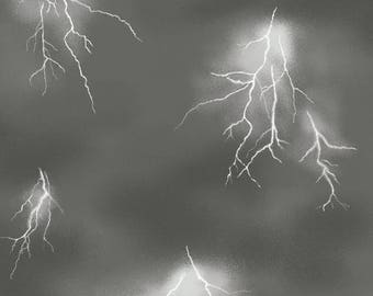 Lightening Strikes Dark Navy night Sky BTY cotton quilt fabric by Blank