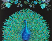 Enchanted Plume Peacock 100 Cotton Quilting Fabric Panel Timeless Treasures