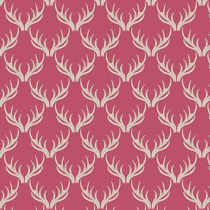 Fat Quarter Deer Stag Antlers on Rose Pink 100% Cotton Quilting Fabric