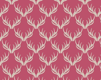 Fat Quarter Deer Stag Antlers on Rose Pink 100% Cotton Quilting Fabric
