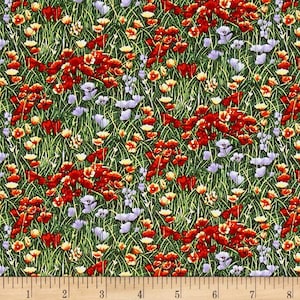 Fat Quarter Lighthouse Wonder Wildflowers 100% Cotton Quilting Fabric - Orange