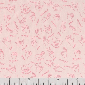 Fat Quarter Helping Hands Sign Language On Pink 100% Cotton Fabric