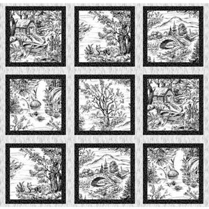 Woodland Forest Black And White Animal Panels 100% Cotton Print Fabric