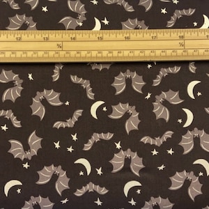Fat Quarter Spooky Hollow Bats And Moons Black 100% Cotton Quilting Fabric