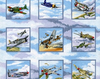 Warbirds WWII Planes Panels Quilting Fabric 50 Panels Each 8cm Square