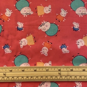 Fat Quarter Peppa Pig And Family On Pink 100% Cotton Quilting Fabric