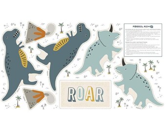 Fossil Rim Sew your Own Dinosaurs Blue Panel 100% Cotton Quilting Fabric