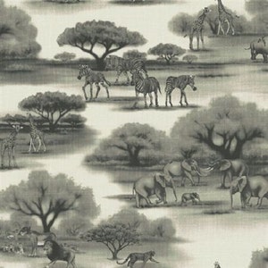 Fat Quarter African Savannah Animals Dark Grey Quilting Cotton Quilting Fabric