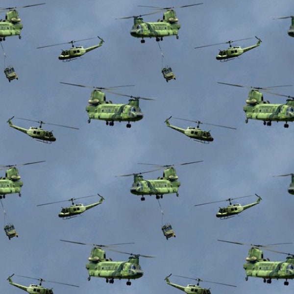 Fat Quarter Battle Zone Chinook And Iroquois Helicopters Cotton Quilting Fabric