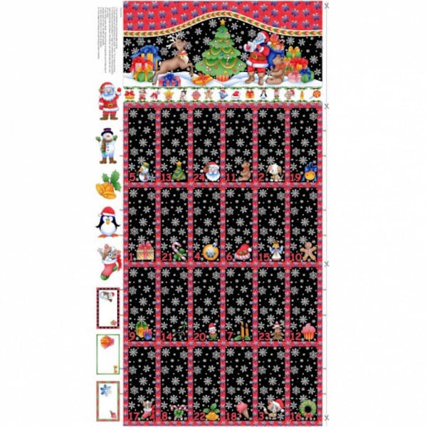 Christmas Advent Calendar 100% Cotton Quilting Panel Fabric