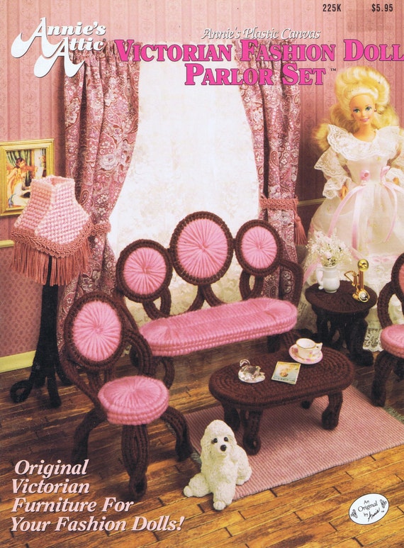 Fashion Barbie Etc Doll Victorian Parlor Set Plastic Canvas Cross Stitch  Chart 