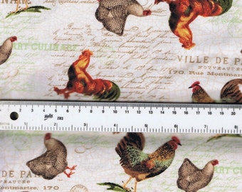 Fat Qtr French Country Roosters Multi-Coloured 100% Cotton Quilting Fabric