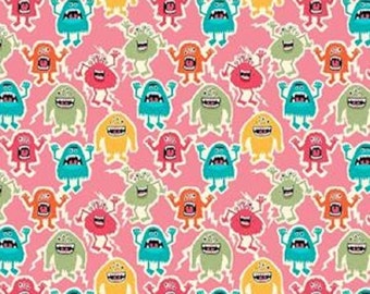 Fat Quarter Little Monsters Pink Cotton Quilting Fabric Makower