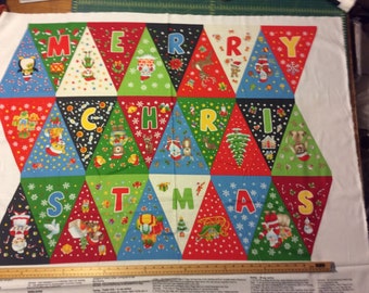 Santa Claus Christmas Bunting 100% Cotton Quilting Panel Fabric