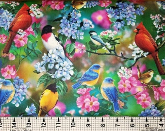 Songbirds Cotton Fabric Fat Quarter, Floral Print