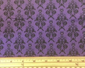 Fat Quarter Spooky Hollow Damask Eggplant Purple 100% Cotton Quilting Fabric