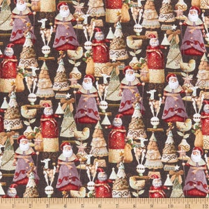 Fat Quarter Jim Shore Christmas Santa And Trees On Black 100% Cotton Fabric