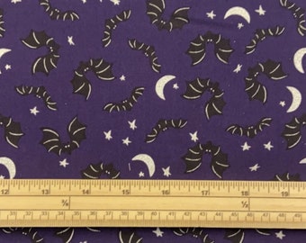 Fat Quarter Spooky Hollow Bats And Moons Eggplant Purple 100% Cotton Quilting