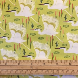 Fat Quarter Flora And Fauna Cranes On Green 100% Cotton Quilting Fabric