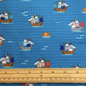 Fat Quarter Pirates Galleons Ships at Sea Dark Blue Allover Cotton Quilting Fabric