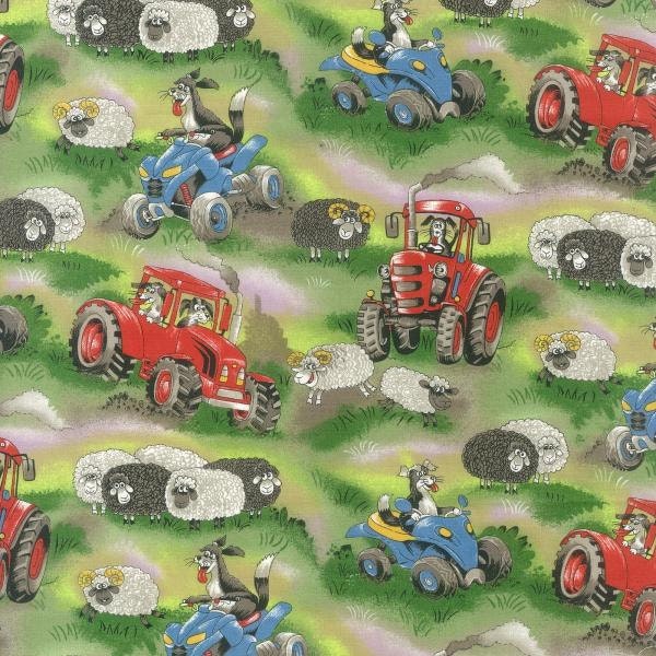 Fat Quarter Field Days Whimsical Sheep And Sheep Dogs Cotton Quilting Fabric