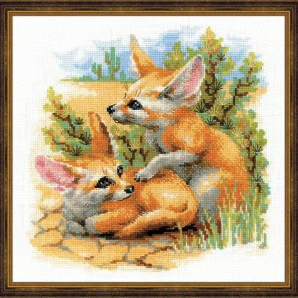 Kit de point de croix compté Fennec Foxes, Renards du désert, Riolis 9 x 9 po