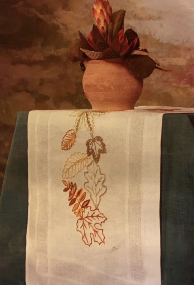 Table Runner Autumnal Leaves Patterned Stamped Embroidery Kit - 16" X ...