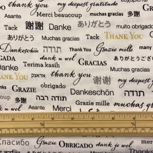 Fat Quarter Appreciation Thank You Multiple Languages 100% Cotton Fabric