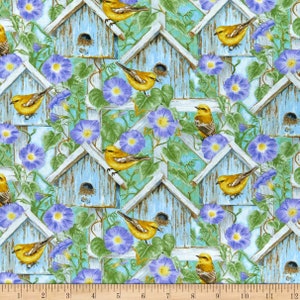 Fat Quarter Hydrangea Birdsong Bird House Garden 100% Cotton Fabric