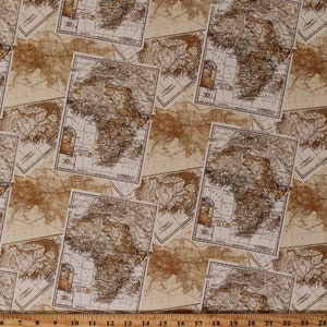 Tissu à courtepointe 100 % coton Fat Quarter Expedition Maps sur toute l'Afrique