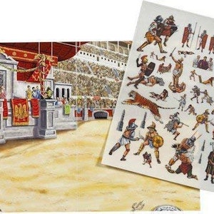 May include: A set of colourful stickers featuring gladiators, animals, and other figures from ancient Rome. The stickers are perfect for adding a touch of history to your projects.